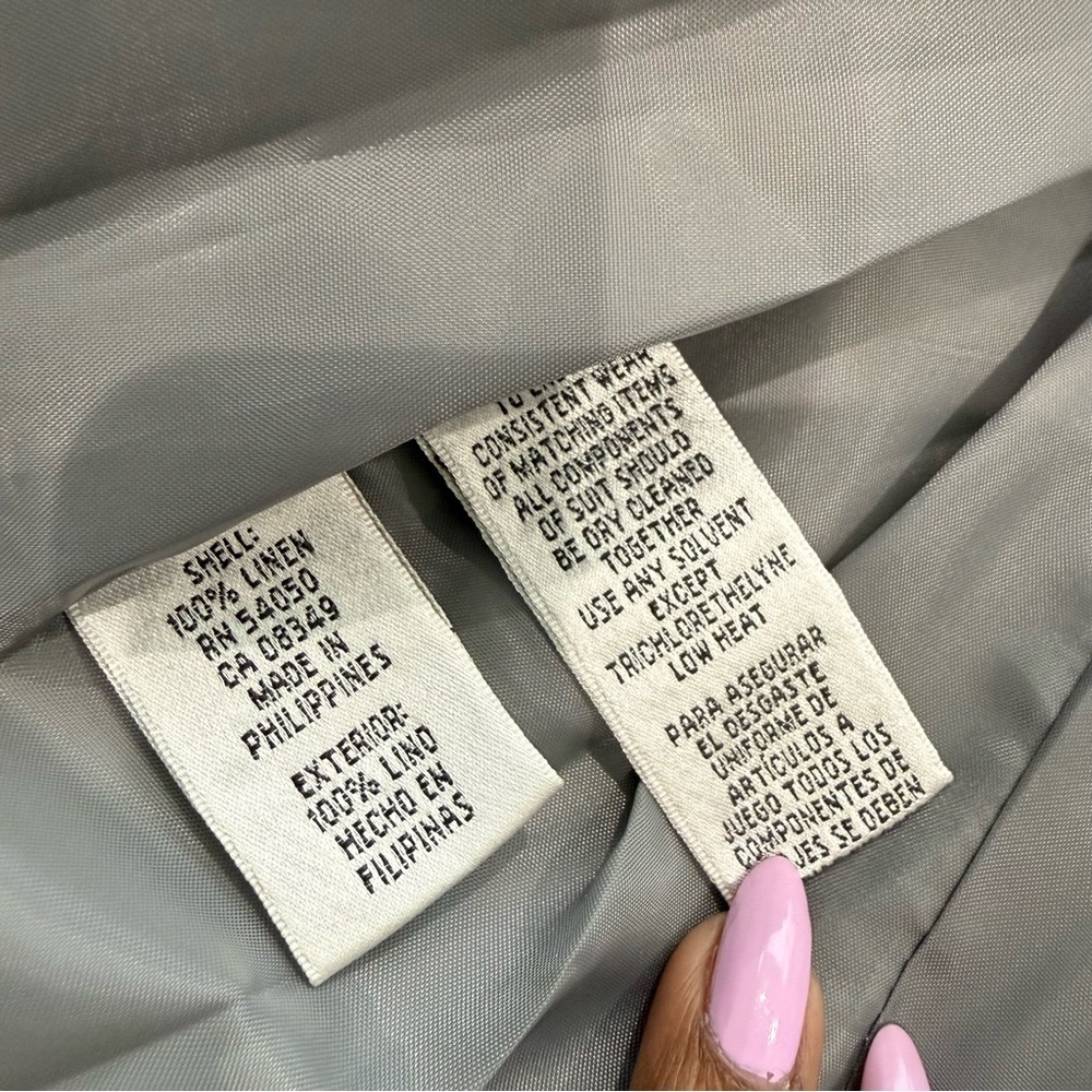 Jones New York Suit 100% Linen Grey Striped 2 Button Blazer Women’s US 10 - Picture 13 of 14